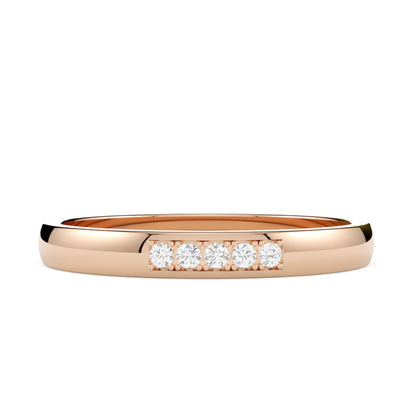 Obrączka ślubna z 5 diamentami, półokrągła, różowe złoto 585, polerowana, GOLDPORT