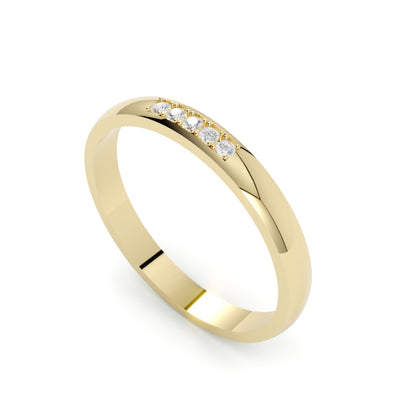 Obrączka ślubna z 5 diamentami, półokrągła, żółte złoto 750, szerokość 2,50 mm