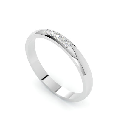 Obrączka ślubna z 5 diamentami, półokrągła, platyna 950, szerokość 2,50 mm