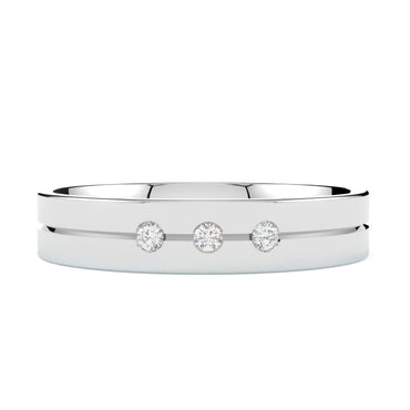 Obrączka ślubna z diamentami, płaska, białe złoto 585, szerokość 4 mm, soczewkowa