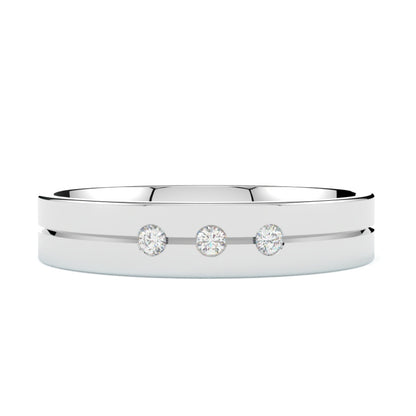 Obrączka ślubna z diamentami, płaska, białe złoto 585, szerokość 4 mm, soczewkowa