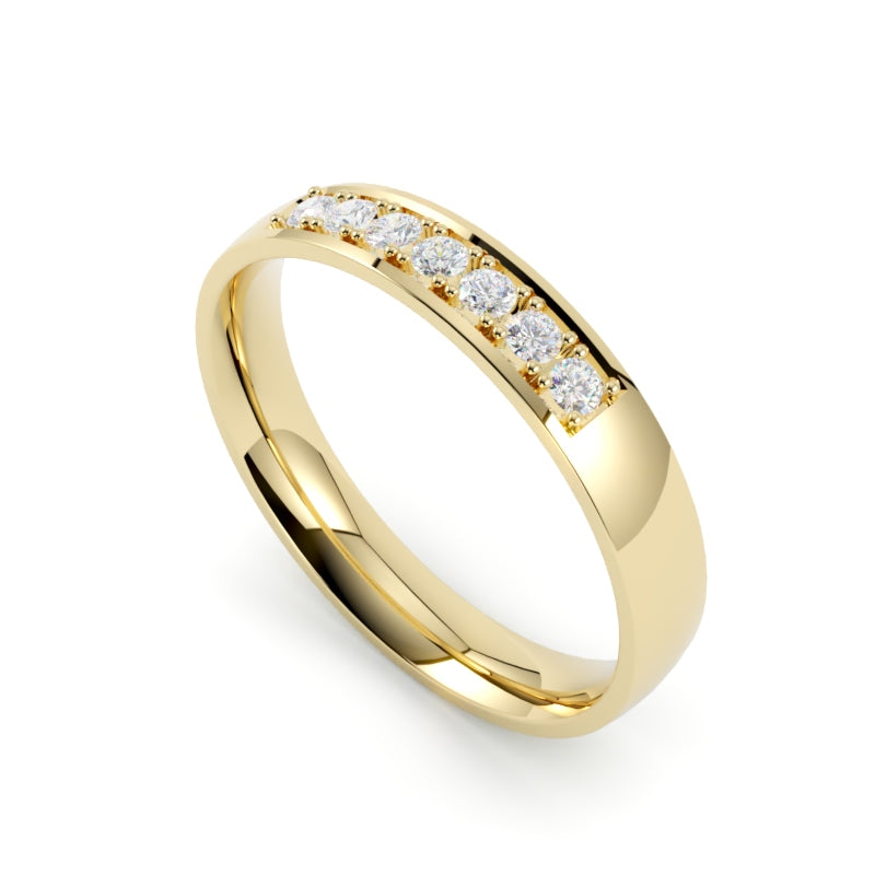 Obrączka ślubna z diamentami 7 sztuk, żółte złoto próby 750, profil półokrągły, od GOLDPORT