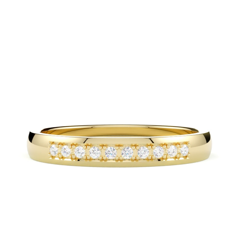Obrączka ślubna z diamentami ze złota, żółte złoto 585, 10 diamentów, oprawa w łapki, GOLDPORT