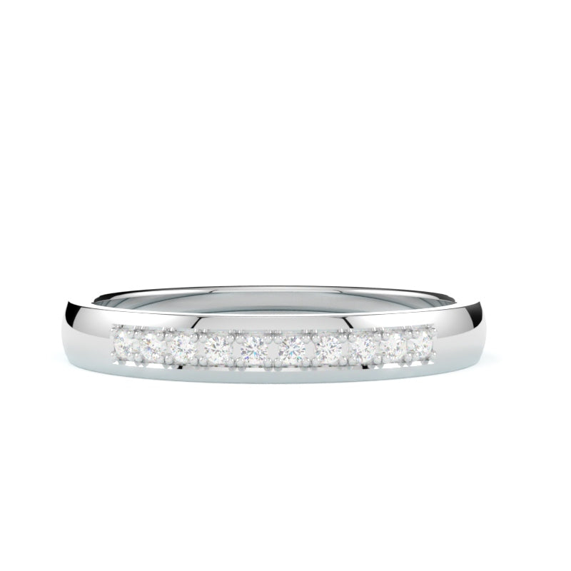 Obrączka ślubna z diamentami ze złota, białe złoto 585, 10 diamentów, oprawa w łapki, GOLDPORT