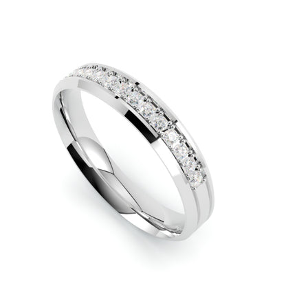 Obrączka ślubna z diamentami , złoto białe 750, profil płaski fazowany 3,50 mm, soczewkowa, GOLDPORT