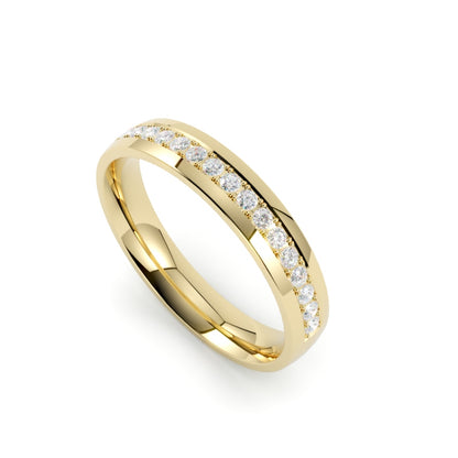 Obrączka ślubna z diamentami w jednej linii, półokrągła, soczewkowa, żółte złoto 750, GOLDPORT