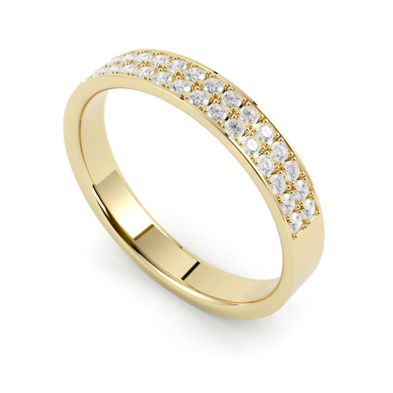 Obrączka ślubna z dwoma rzędami diamentów, żółte złoto 750, profil płaski GOLDPORT