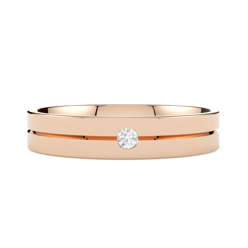 Damska obrączka ślubna 4mm z diamentem, z różowego złota 750, profil płaski GOLDPORT