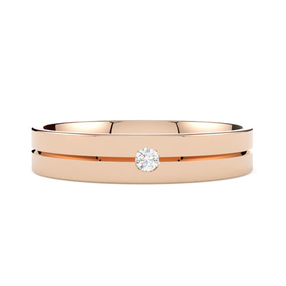Damska obrączka ślubna 4mm z diamentem, z różowego złota 750, profil płaski GOLDPORT