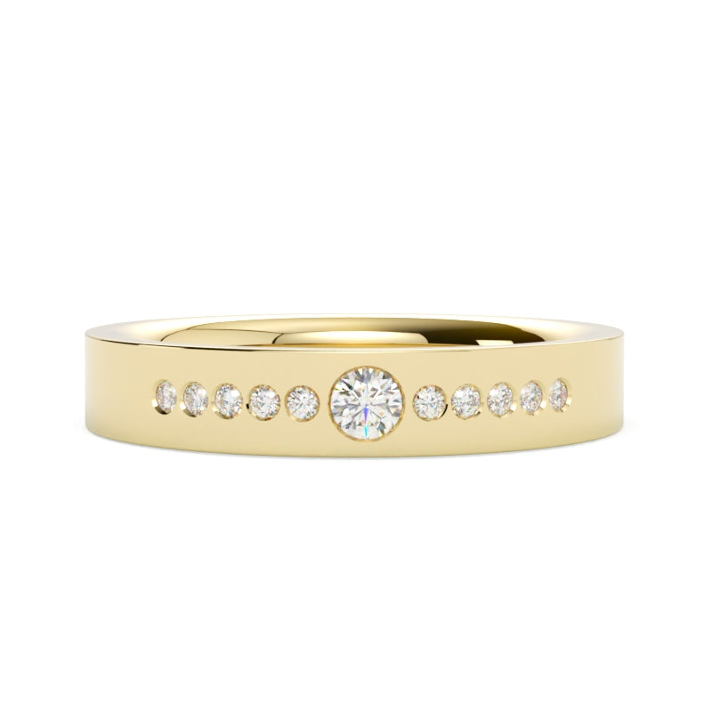 Płaska obrączka ślubna z diamentami żółte złoto 585 GOLDPORT