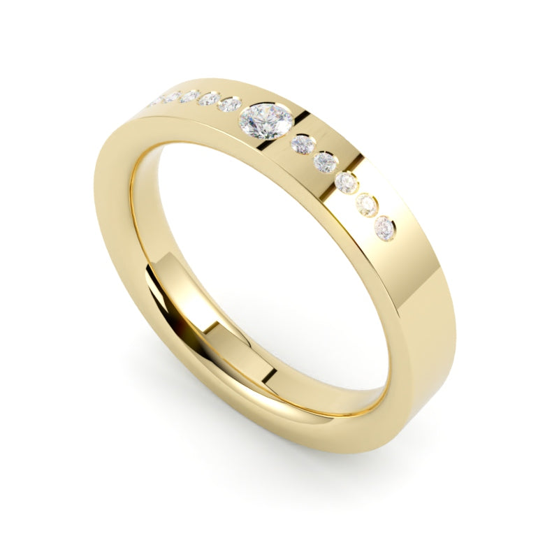 Płaska obrączka ślubna z diamentami żółte złoto 750 GOLDPORT