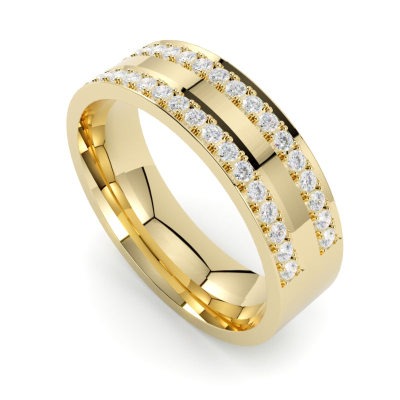 Szeroka obrączka ślubna z diamentami  z żółtego złota 750 od GOLDPORT
