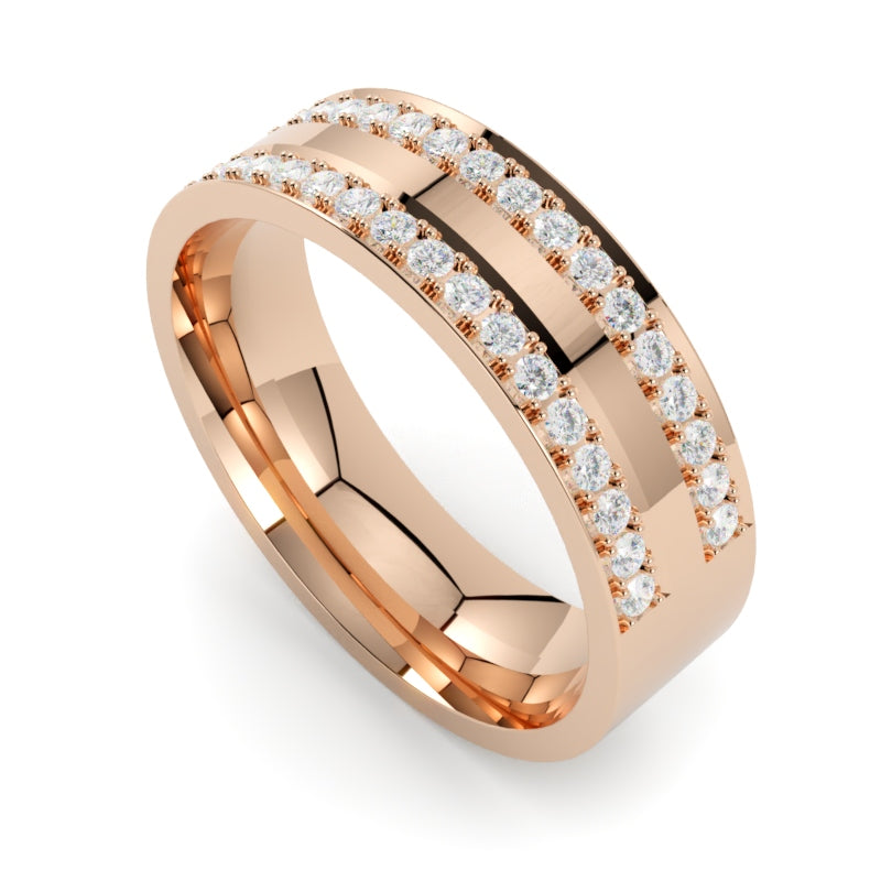 Szeroka obrączka ślubna z diamentami  z różowego złota 750 od GOLDPORT