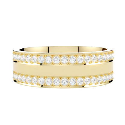 Obrączka ślubna z diamentami ze złota żółtego próby 585, szeroka dwa rzędy diamentów od GOLDPORT