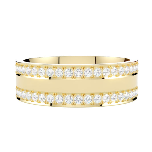 Obrączka ślubna z diamentami ze złota żółtego próby 585, szeroka dwa rzędy diamentów od GOLDPORT