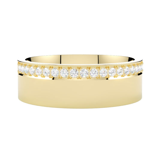 Płaska obrączka ślubna z diamentami na rancie z żółtego złota 585 od GOLDPORT