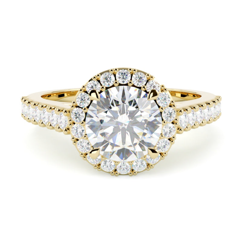 Pierścionek z diamentem Lana typu halo, centralny brylant, żółte złoto 585, diamenty boczne, GOLDPORT