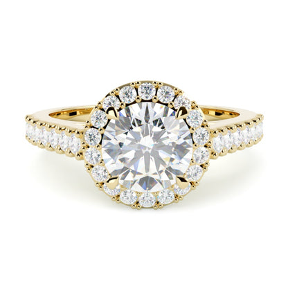 Pierścionek z diamentem Lana typu halo, centralny brylant, żółte złoto 585, diamenty boczne, GOLDPORT