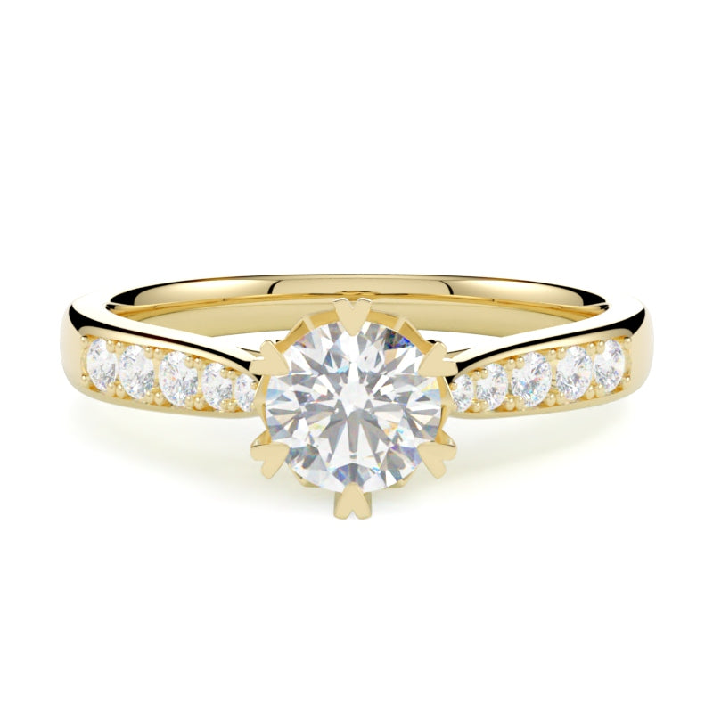 Pierścionek z diamentem  Maya, diament szlif brylantowy, diamenty boczne na obrączce, żółte złoto 585, GOLDPORT
