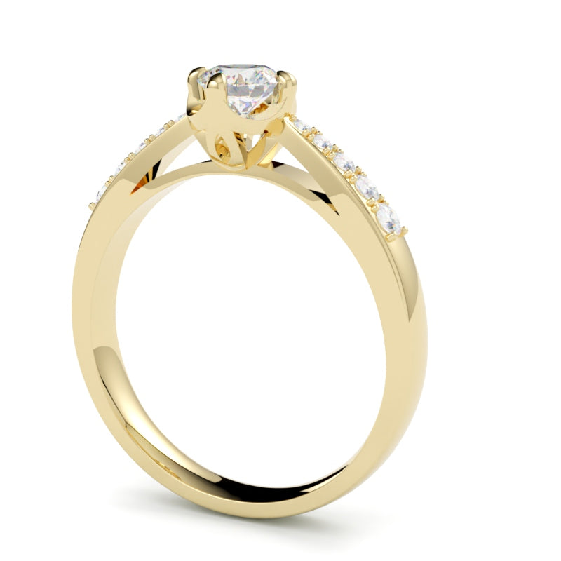 Pierścionek z diamentem, żółte złoto 750, diamenty boczne na obrączce pierścionka, GOLDPORT