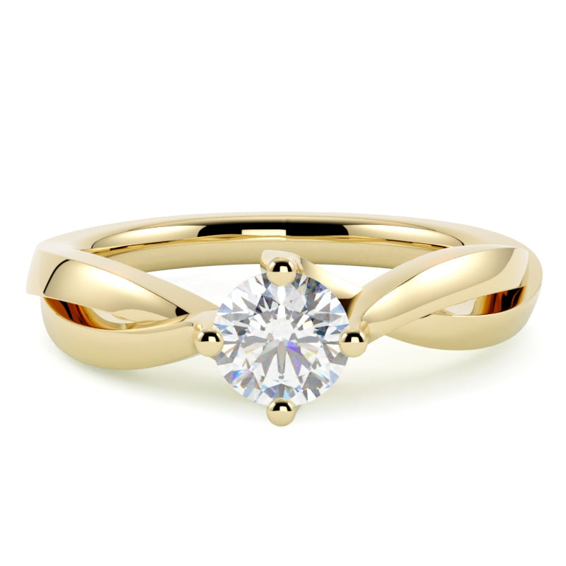 Pierścionek z diamentem, szlif brylantowy, żółte złoto 585, przeplatana szyna, GOLDPORT