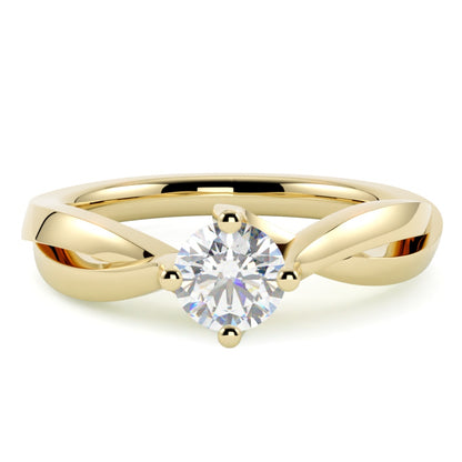 Pierścionek z diamentem, szlif brylantowy, żółte złoto 585, przeplatana szyna, GOLDPORT