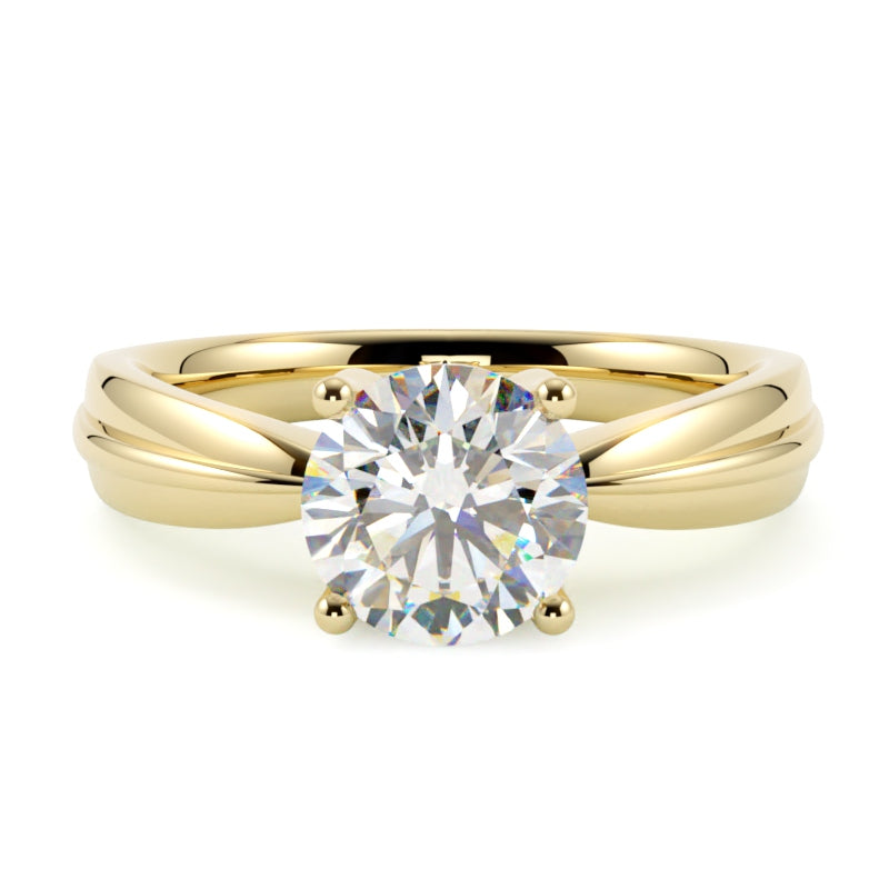 Nowoczesny pierścionek z diamentem, żółte złoto, oprawa w 4 łapki w stylu tulipanowym, GOLDPORT