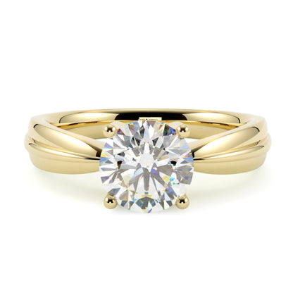 Nowoczesny pierścionek z diamentem, żółte złoto, oprawa w 4 łapki w stylu tulipanowym, GOLDPORT