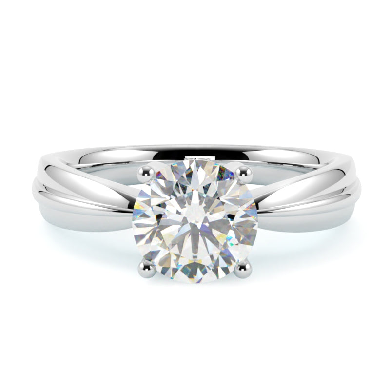 Nowoczesny pierścionek z diamentem, białe złoto, oprawa w 4 łapki w stylu tulipanowym, GOLDPORT
