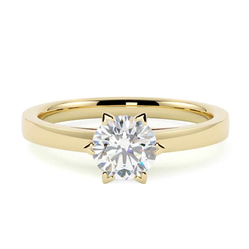 Pierścionek zaręczynowy z diamentem, żółte złoto 585, oprawa  w 6 łapek, GOLDPORT