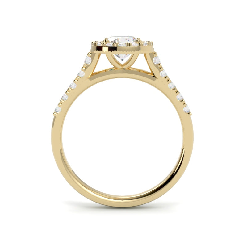 Pierścionek zaręczynowy z diamentami Colette, żółte złoto 585, model halo, szlif brylantowy, GOLDPORT