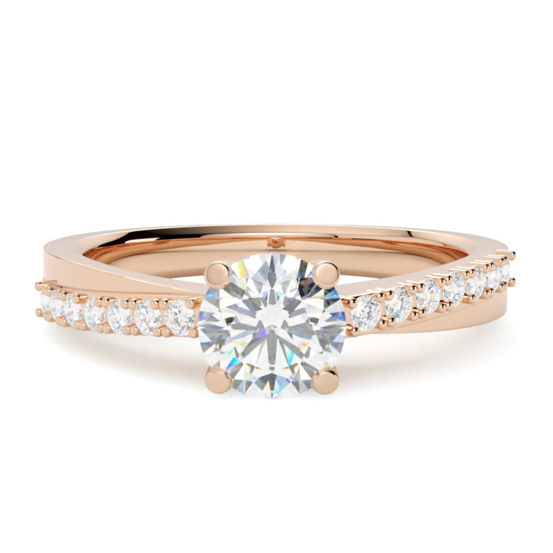 Model Naomi z różowego złota 585 – delikatny pierścionek z diamentem naturalnym i bocznymi diamentami od GOLDPORT