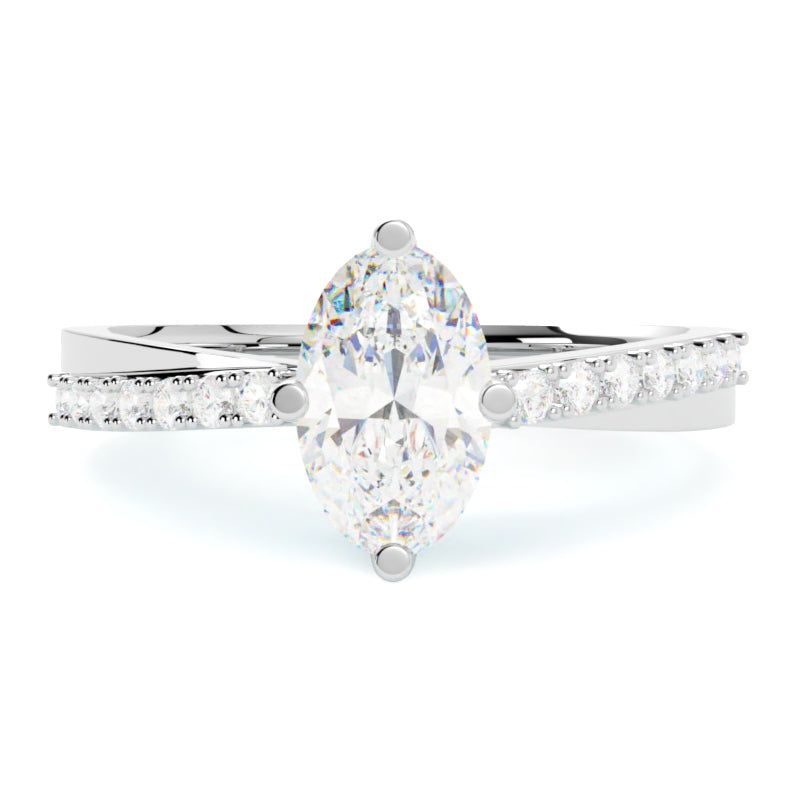 Pierścionek zaręczynowy z białego złota 585 – naturalny diament owalny w klasycznej oprawie