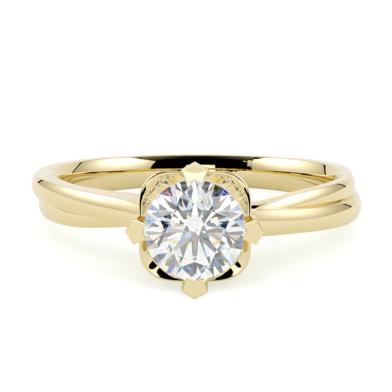 Pierścionek z diamentem o szlifie brylantowym, żółte złoto 585 – czysty design