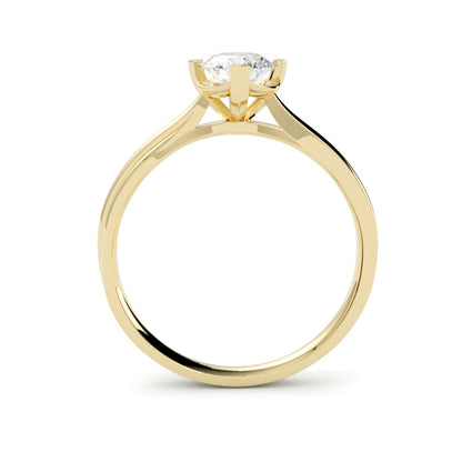 Żółte złoto 585 –  pierścionek z brylantem centralnym, smukła linia, nowoczesny design