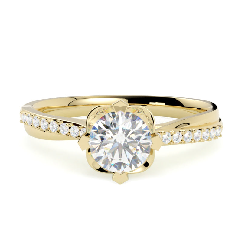 Pierścionek z diamentami z żółtego złota 585 – centralny brylant w niepowtarzalnej oprawie