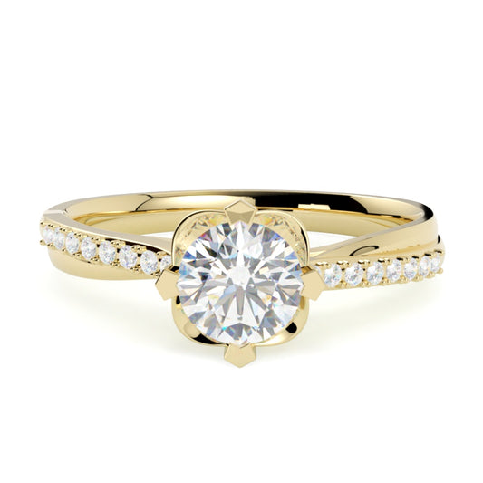 Pierścionek z diamentami z żółtego złota 585 – centralny brylant w niepowtarzalnej oprawie