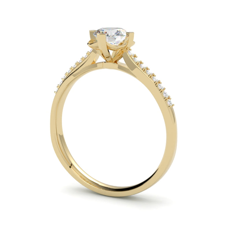 Pierścionek z żółtego złota 750 z diamentem – obrączka pierścionka twist i pavé z małych brylantów