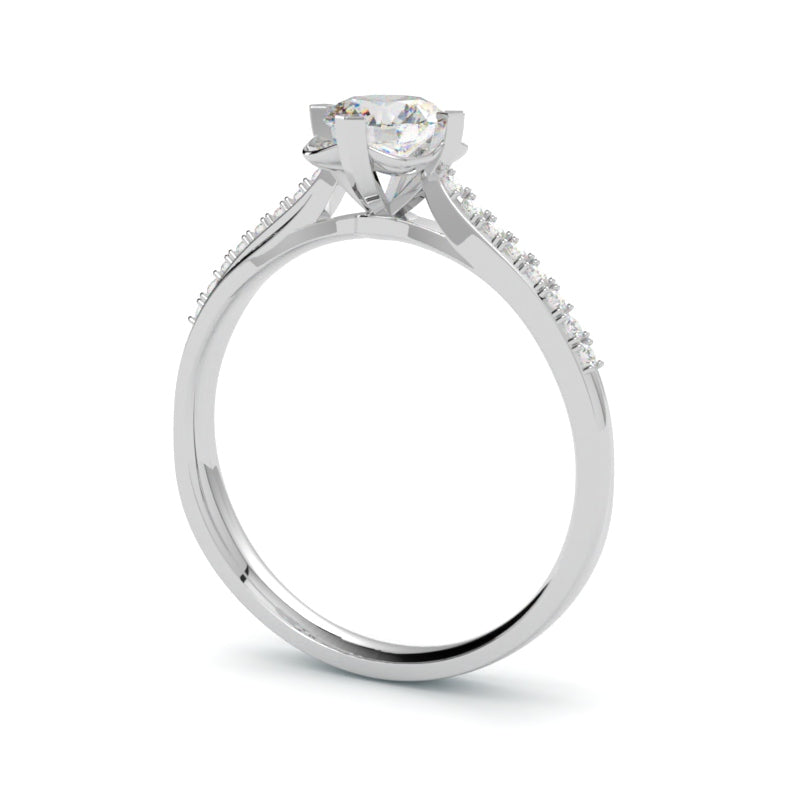 Pierścionek z platyny 950 z diamentem – skręcana szyna i pavé wzdłuż boków