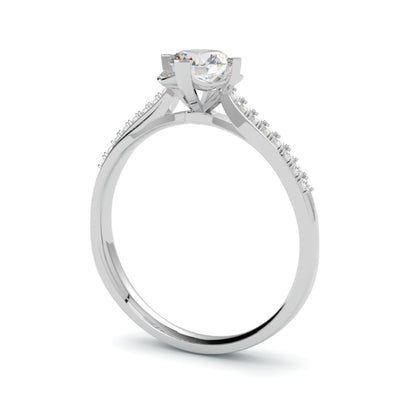 Pierścionek z platyny 950 z diamentem – skręcana szyna i pavé wzdłuż boków