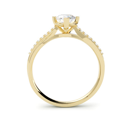 Pierścionek z żółtego złota 585 z diamentem – szyna twist i diamenty na bokach