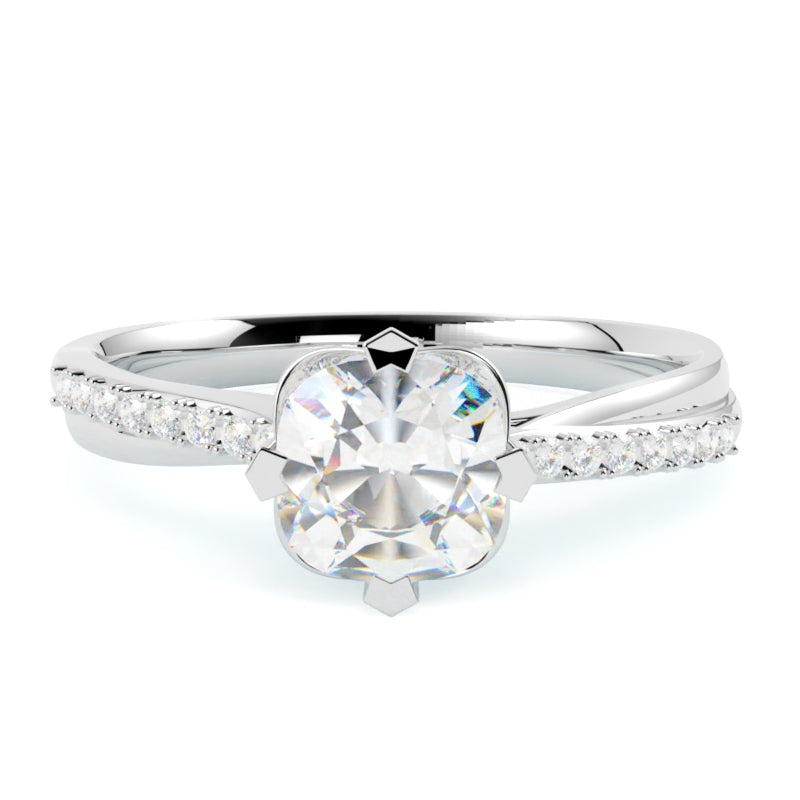 Pierścionek z diamentem Harper – szlif cushion – złoto białe 585 – GOLDPORT