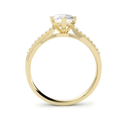 Diament cushion , pierścionek zaręczynowy z diamentami bocznymi w żółtym złocie