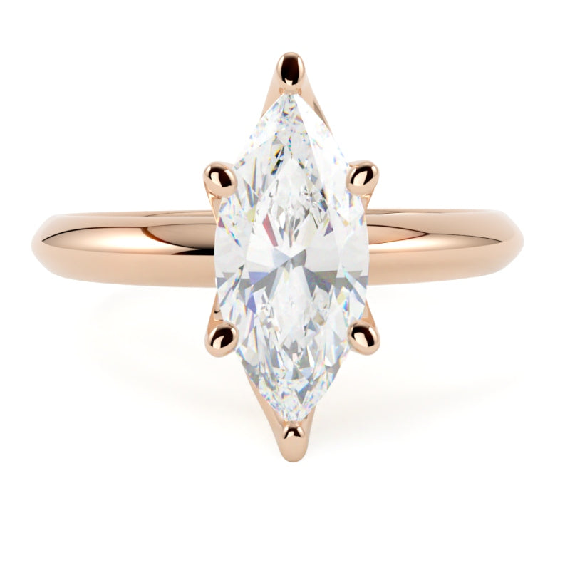 Pierścionek solitaire z diamentem markiza w różowym złocie 6 łapek od GOLDPORT