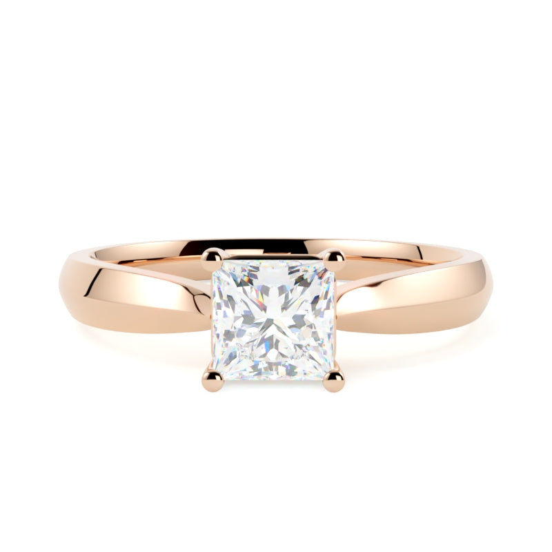 Pierścionek zaręczynowy z diamentem princess oprawa w 4 łapki różowe złoto 585 od GOLDPORT 