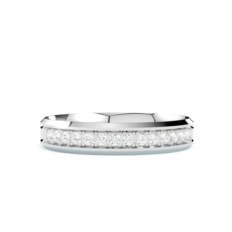 Obrączka ślubna z diamentami , złoto białe 585, profil płaski fazowany 3,50 mm, powierzchnia polerowana, GOLDPORT