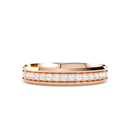 Obrączka ślubna z diamentami , złoto różowe 585, profil płaski fazowany 3,50 mm, powierzchnia polerowana, GOLDPORT
