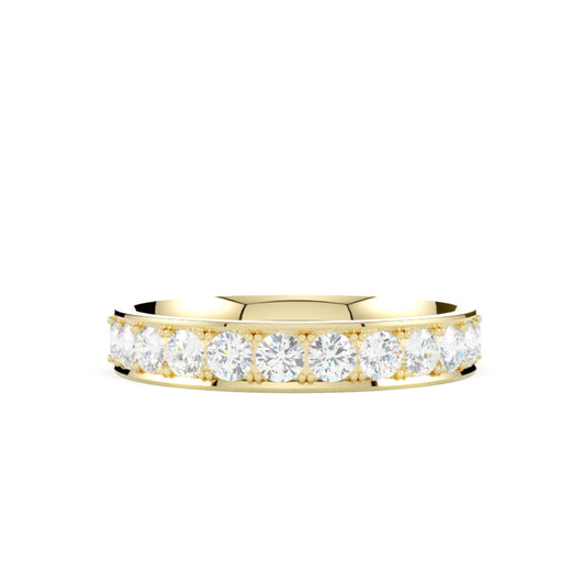 Obrączka z diamentami do połowy , złoto żółte 585, profil półokrągły, wnętrze soczewkowe, GOLDPORT