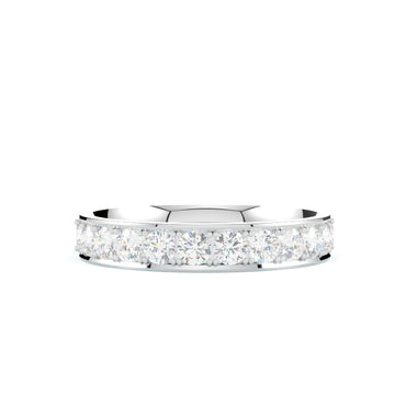 Obrączka z diamentami do połowy , złoto białe 585, profil półokrągły, wnętrze soczewkowe, GOLDPORT
