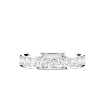 Obrączka z diamentami do połowy , złoto białe 585, profil półokrągły, wnętrze soczewkowe, GOLDPORT